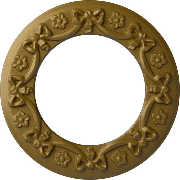 Ekena Millwork Ribbon with Bow Ceiling Medallion (Fits Canopies up to 7 1/2"), 12 1/4"OD x 7 1/2"ID x 7/8"P, Gold CM12RIGLS - main